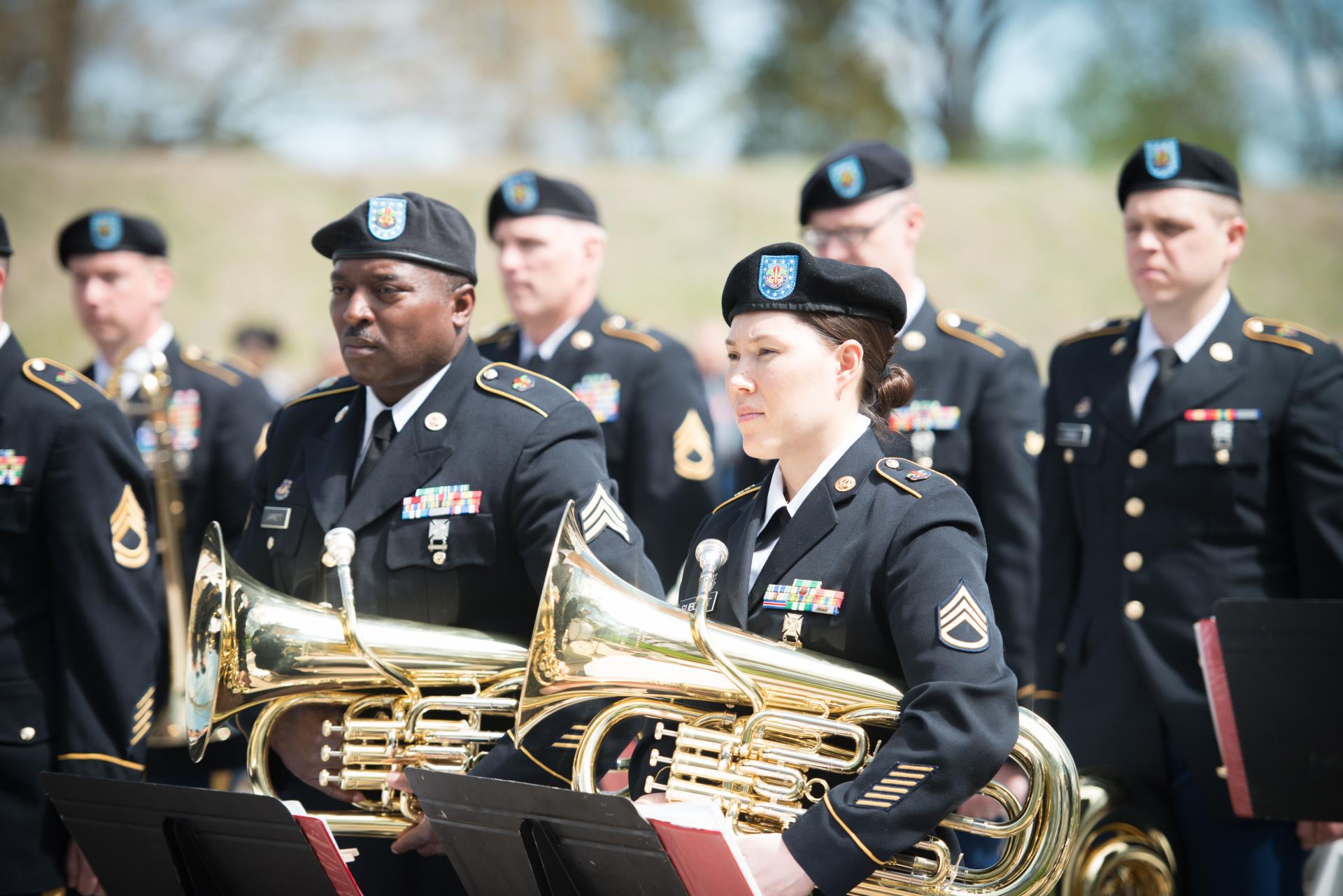 Band members of the 29th Infantry Division of the Virginia Army National Guard