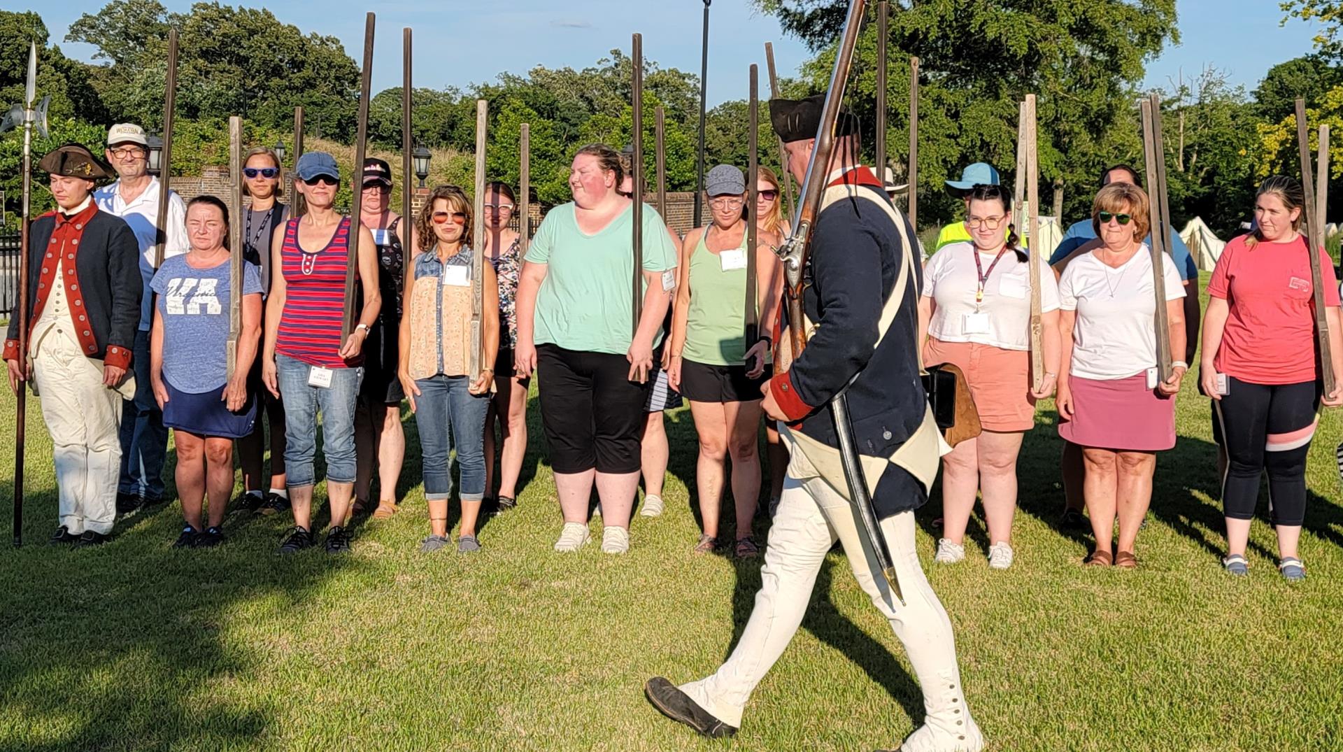 Summer Teacher Institute participants muster with Continental Army interpreters